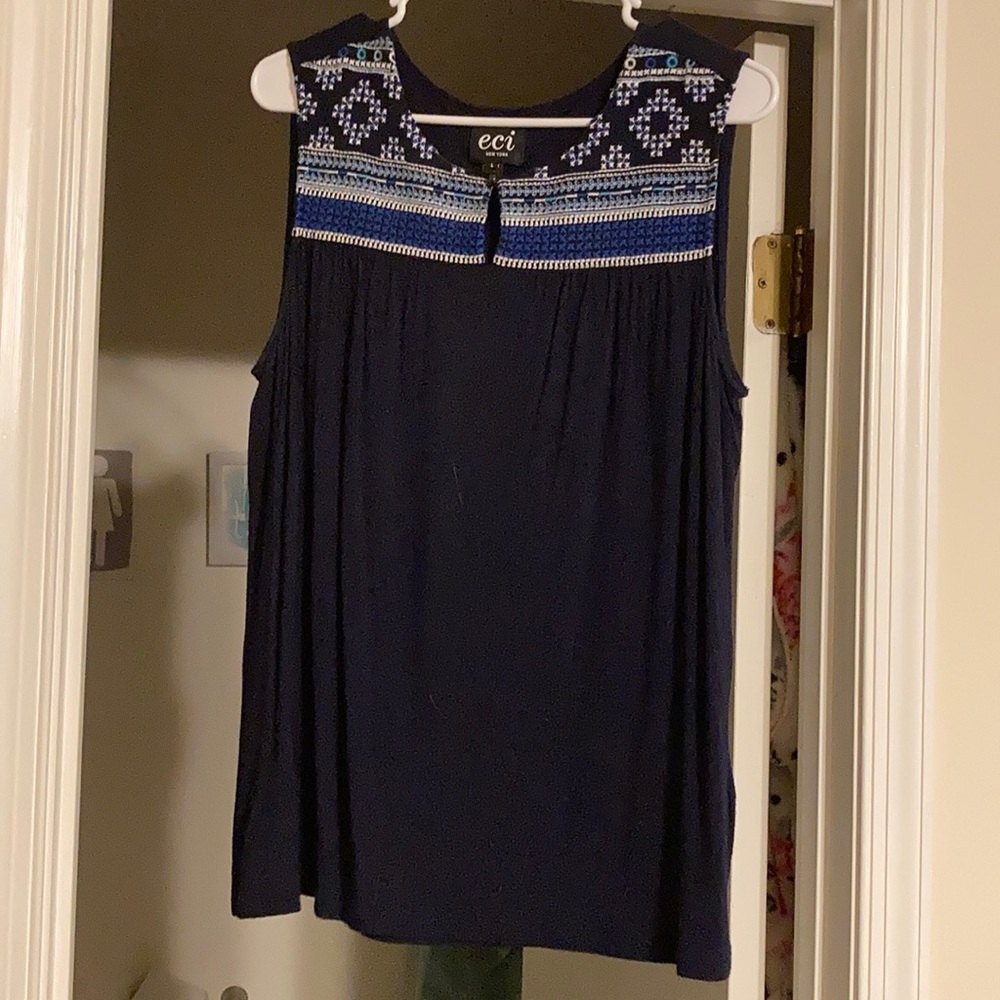 Navy Blue embroidered sleeveless top